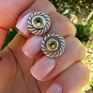 David Yurman Peridot Cookie Stud Earrings in Sterling Silver 925, 585 gold